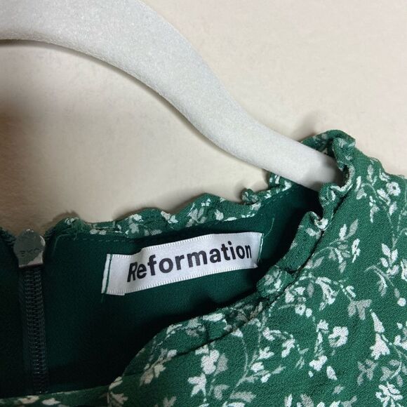 Reformation Byron Mini Green Dress Floral Size 4 - Picture 10 of 11